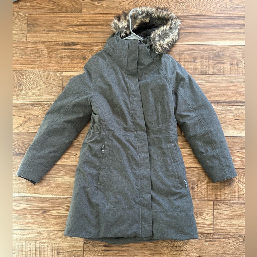 The North Face Women's Charcoal Hooded Snow Parka with Faux Fur Trim